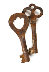 old rustic key over white