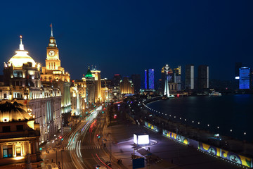 Wall Mural - Bird view at Shanghai Bund European-style buildings of night