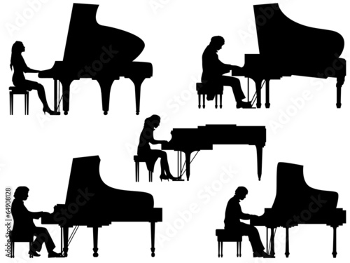 Cuadros en Lienzo Silhouettes pianist at the piano.