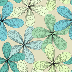 Wall Mural - Cute spring blue and green flower pattern seamless background