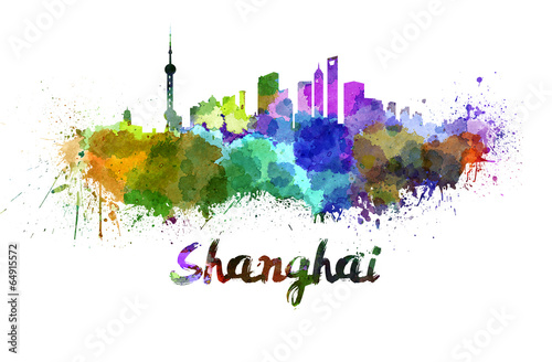 Photo Shanghai skyline in watercolor