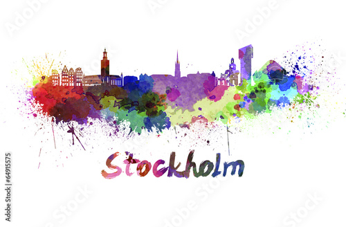 Photo Stockholm skyline in watercolor