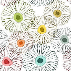 Wall Mural - Vector flowers sketchy background Seamless pattern