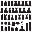 clothing icons, isolated dress and skirt  silhouette