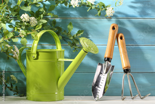 Outdoor gardening tool and flowers
