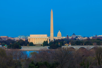 Fototapete - Washington DC skyline including Lincoln Memorial, Washington Mon