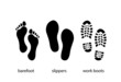 © i3alda - Footprint, work boots and slippers print - illustration