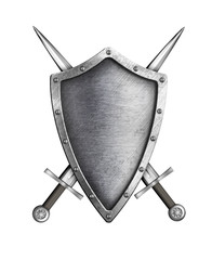 Wall Mural - medieval knight shield with crossed swords isolated on white