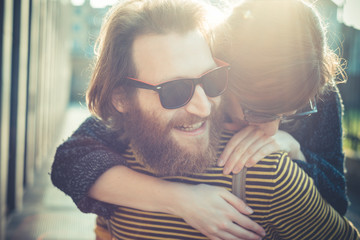 young modern stylish couple urban