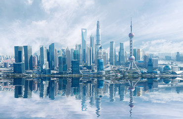 Wall Mural - Aerial photography Shanghai skyline