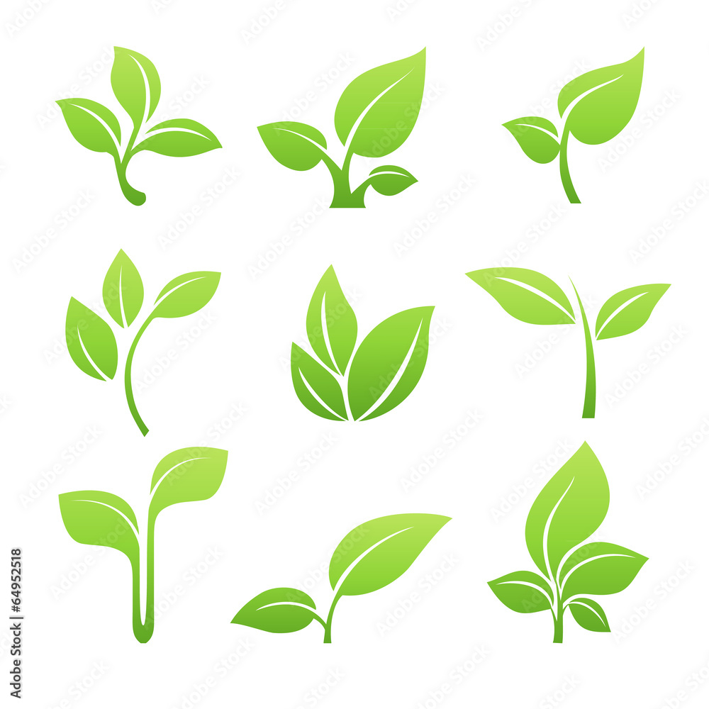 Green sprout symbol vector icon set - obrazy, fototapety, plakaty 