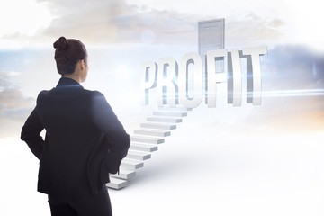 Poster - Profit against white steps leading to closed door