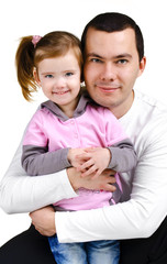 Wall Mural - Portrait of smiling father and daughter isolated