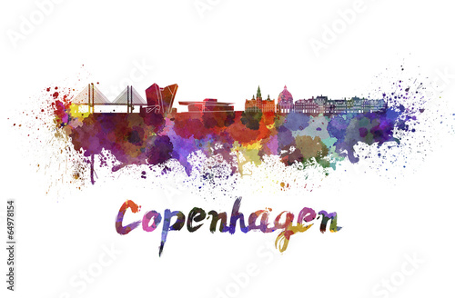 Photo Copenhagen skyline in watercolor