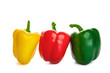 three peppers in the droplets of water. on a white background. r