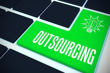 Poster - Outsourcing on black keyboard with green key
