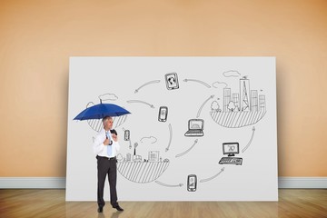 Poster - Composite image of happy businessman holding umbrella