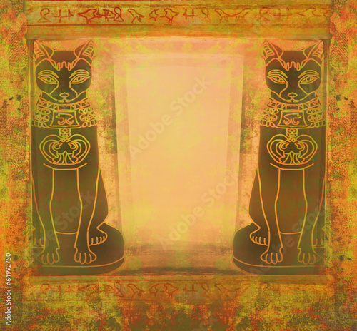 Obraz w ramie Stylized Egyptian cats - grunge frame