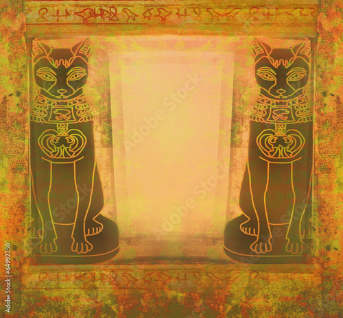 Tapeta ścienna na wymiar Stylized Egyptian cats - grunge frame