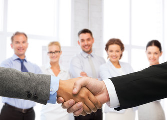 Canvas Print - businessman and businesswoman shaking hands