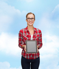 Sticker - smiling girl with blank tablet pc screen