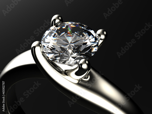 Fotografie, Obraz Ring with diamond isolated on gray background