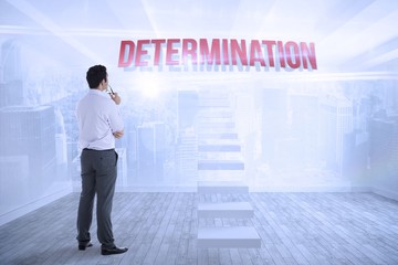 Poster - Determination against city scene in a room