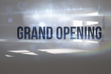 Poster - Grand opening against digitally generated room with bordered up