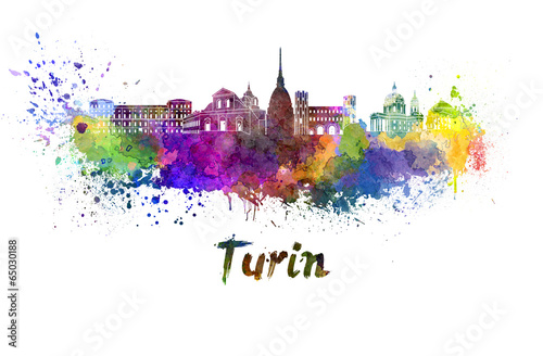 Turin skyline in watercolor Canvas Print
