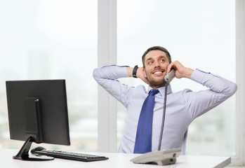 Sticker - smiling businessman or student with computer