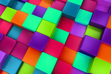 Wall Mural - 3d colored cubes background, color mosaic