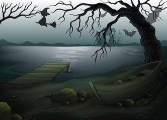 Wall Mural - A wooden boat under the tree