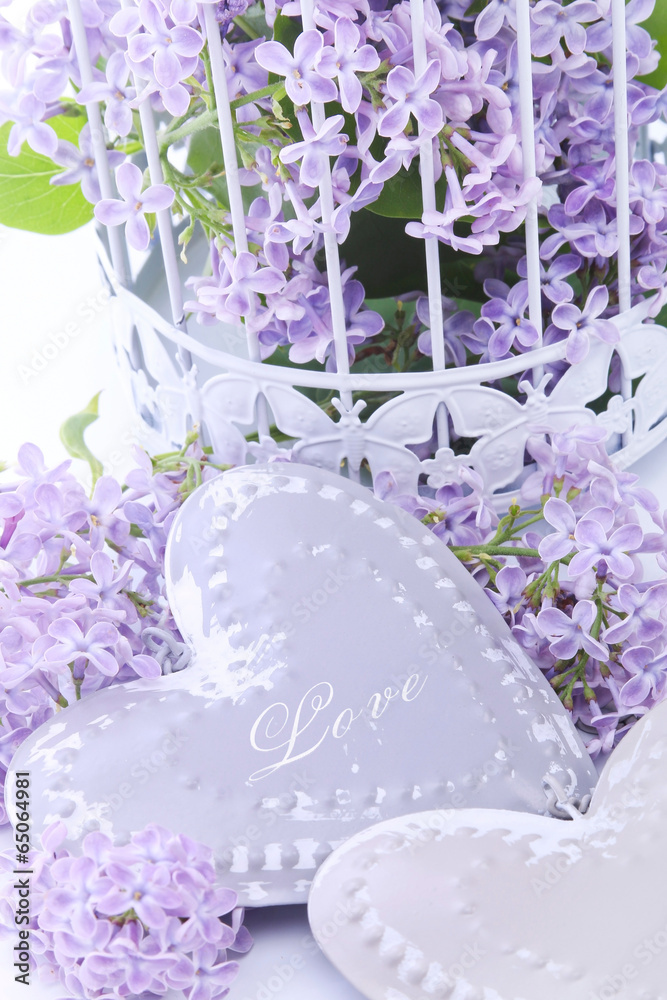 Obraz na płótnie Beautiful decoration with bouquet of flowers and hearts w salonie