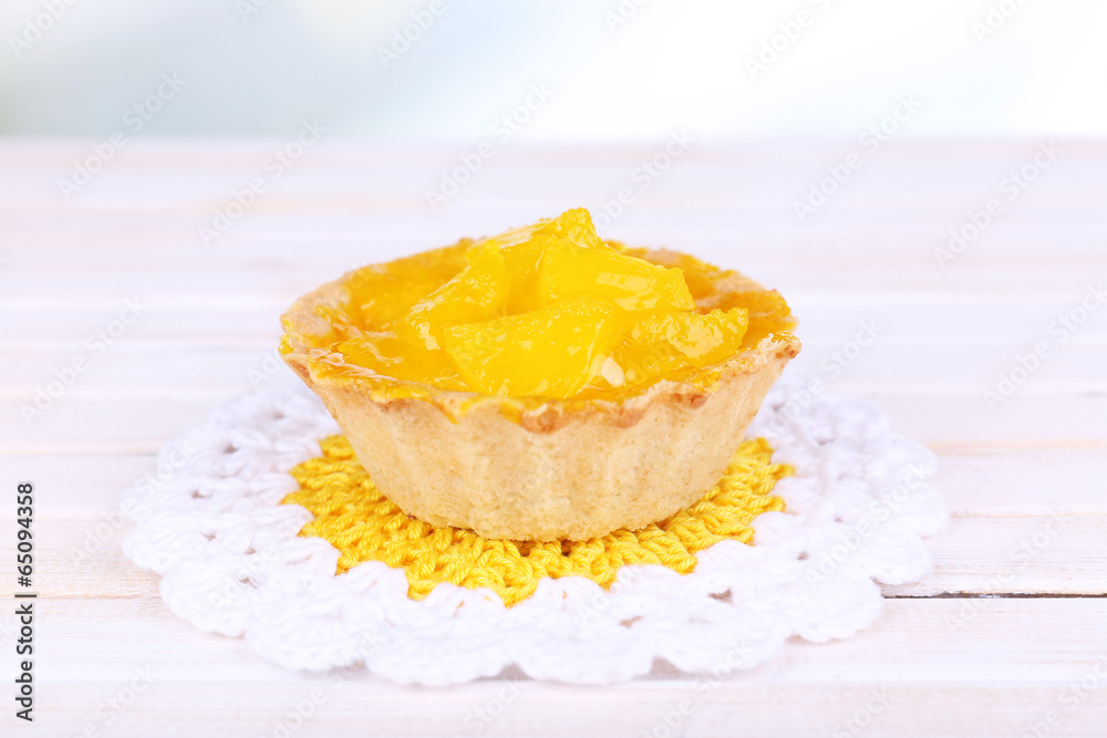 Tasty cake on table close-up