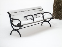 Park Bench Covered With Snow