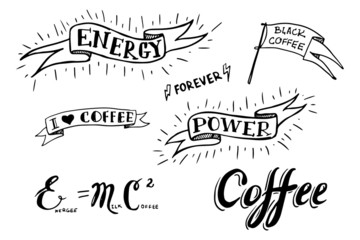 Set of hand drawn coffee theme elements