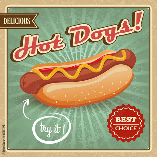 Naklejka - mata magnetyczna na lodówkę Hot dog poster
