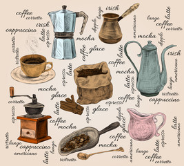 Poster - Vintage coffee handdrawn set