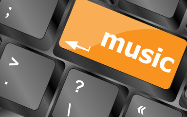 Poster - Computer keyboard with music key - technology background