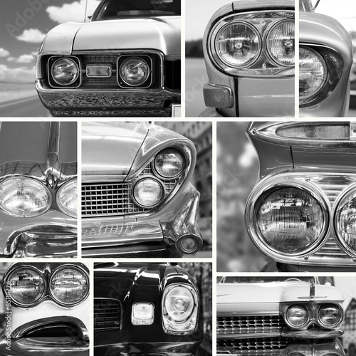 Plakat na zamówienie Vintage cars, vintage collage, bumper and headlights