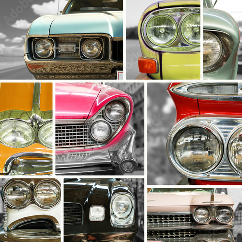 Obraz w ramie Samochody vintage, różne elementy
