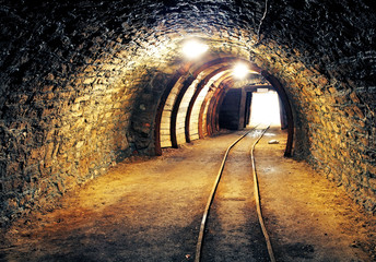 Wall Mural - Mine gold underground tunnel railroad