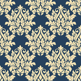 Damask style seamless pattern on blue