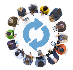Fototapete - Multiethnic Group of Peolple Social Networking
