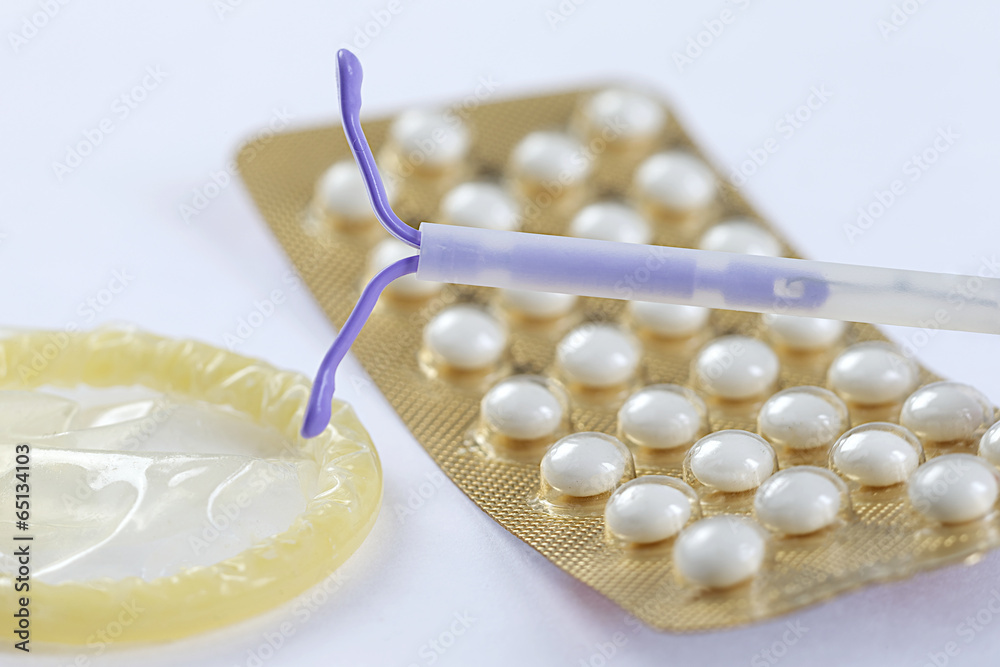 Birth Control symbole- IUD and contraceptive Pills and Condom Stock ...