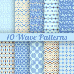 Wall Mural - wave different seamless patterns (tiling)
