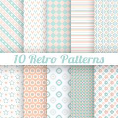 Wall Mural - 10 pastel retro different vector seamless patterns (tiling)