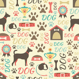 Retro seamless vector pattern of dog icons. Endless texture can