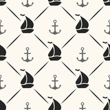 Seamless vector pattern of anchor, sailboat shape and line