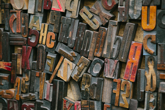 Old wood letterpress letters background